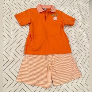 Patsy Allen Orange Two Piece Baseball Theme Outfit